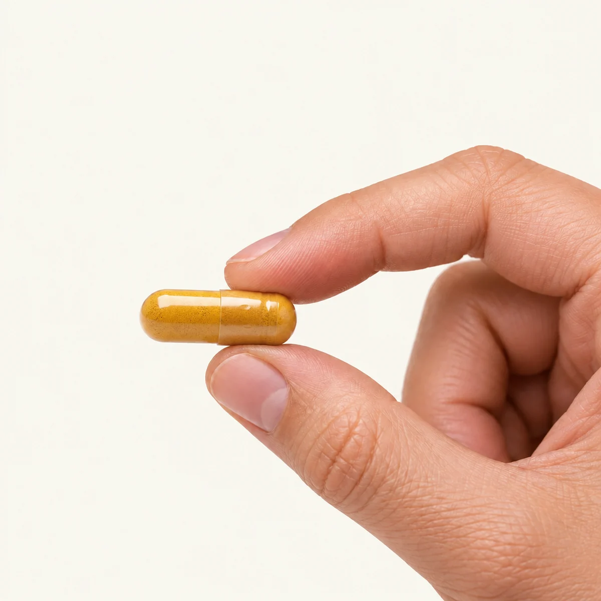 Liposomal Coenzyme Q10 dosage form held between fingertips