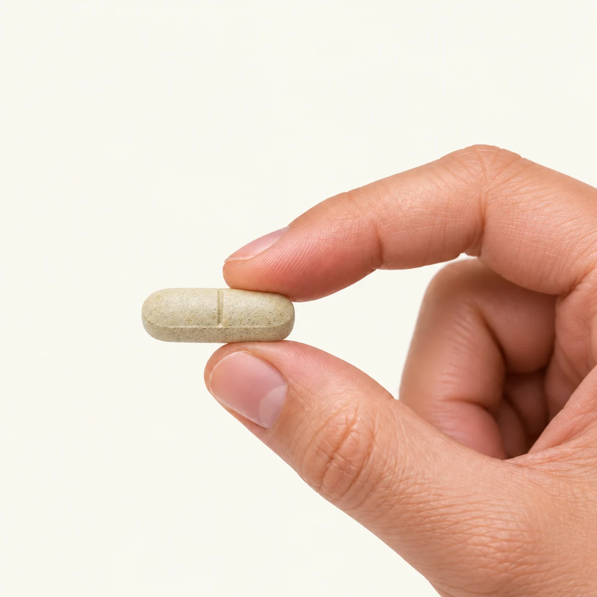 Multivitamins + Multiminerals dosage form held between fingertips