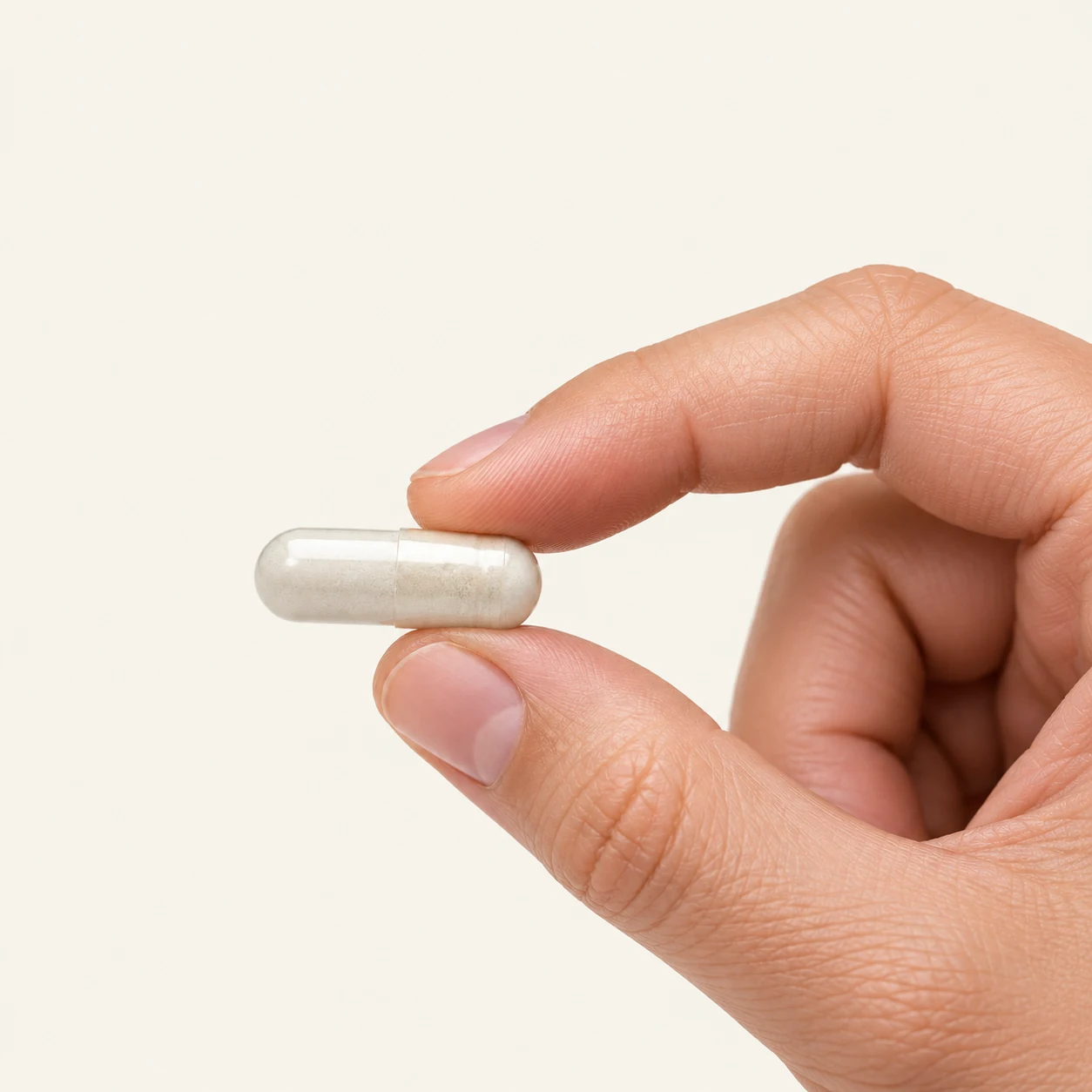 Magnesium Bisglycinate dosage form held between fingertips