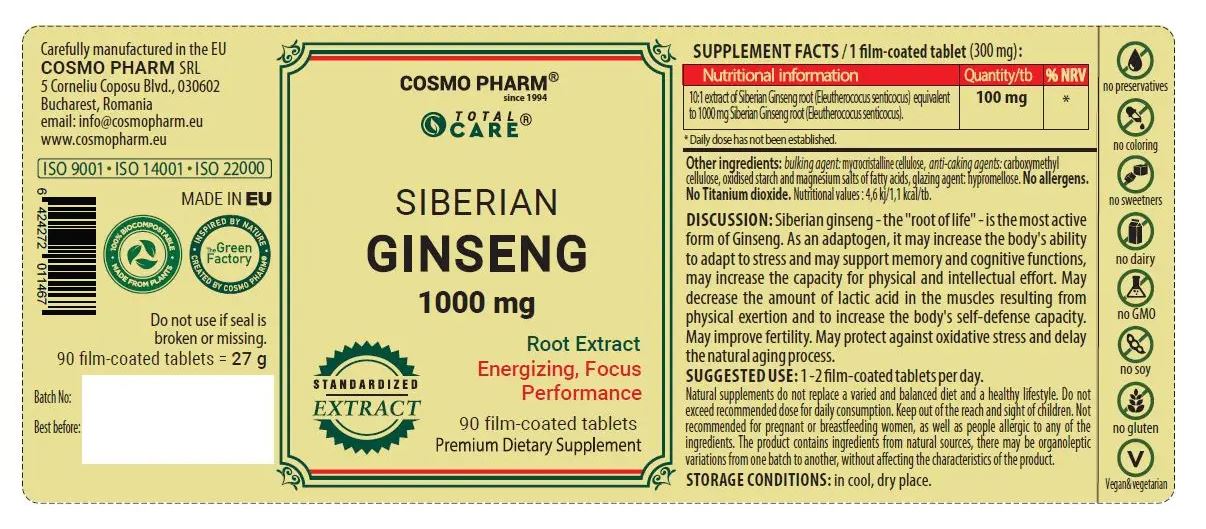 SIBERIAN GINSENG 1000 mg Cosmo Pharm