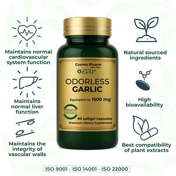 Odorless Garlic Oil Capsules 1500 mg  immune system, fight infections and protect your heart and brain. - Image 2