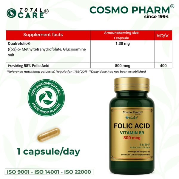 Quatrefolic® Folic Acid 800 mcg - the bioactive and natural form (5-MTHF) - Image 5
